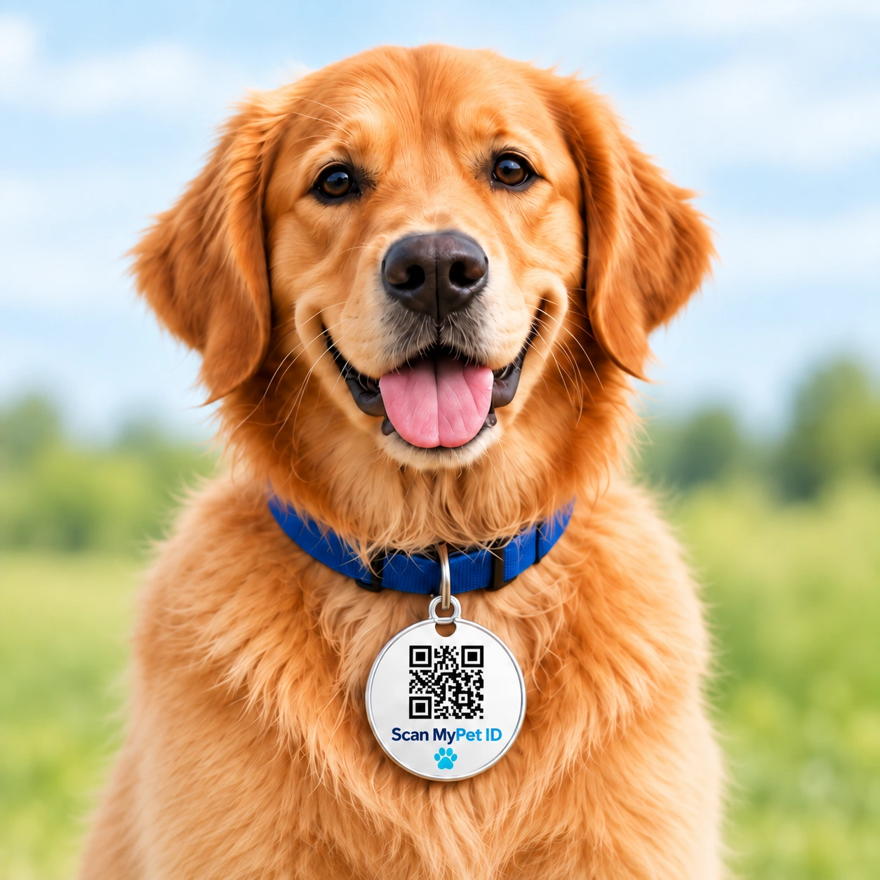 Buddy wearing his Scan My Pet ID QR tag